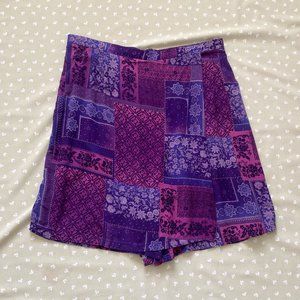 90s High Waisted Knee Length Purple Boho Skort XL